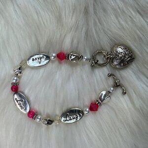 Silver Tone Live Laugh Love Bead Bracelet Toggle 8"